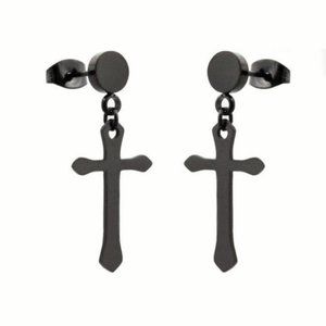 Black Jack Men's Cross Earrings Stainless Steel Hypoallergenic Charm Black